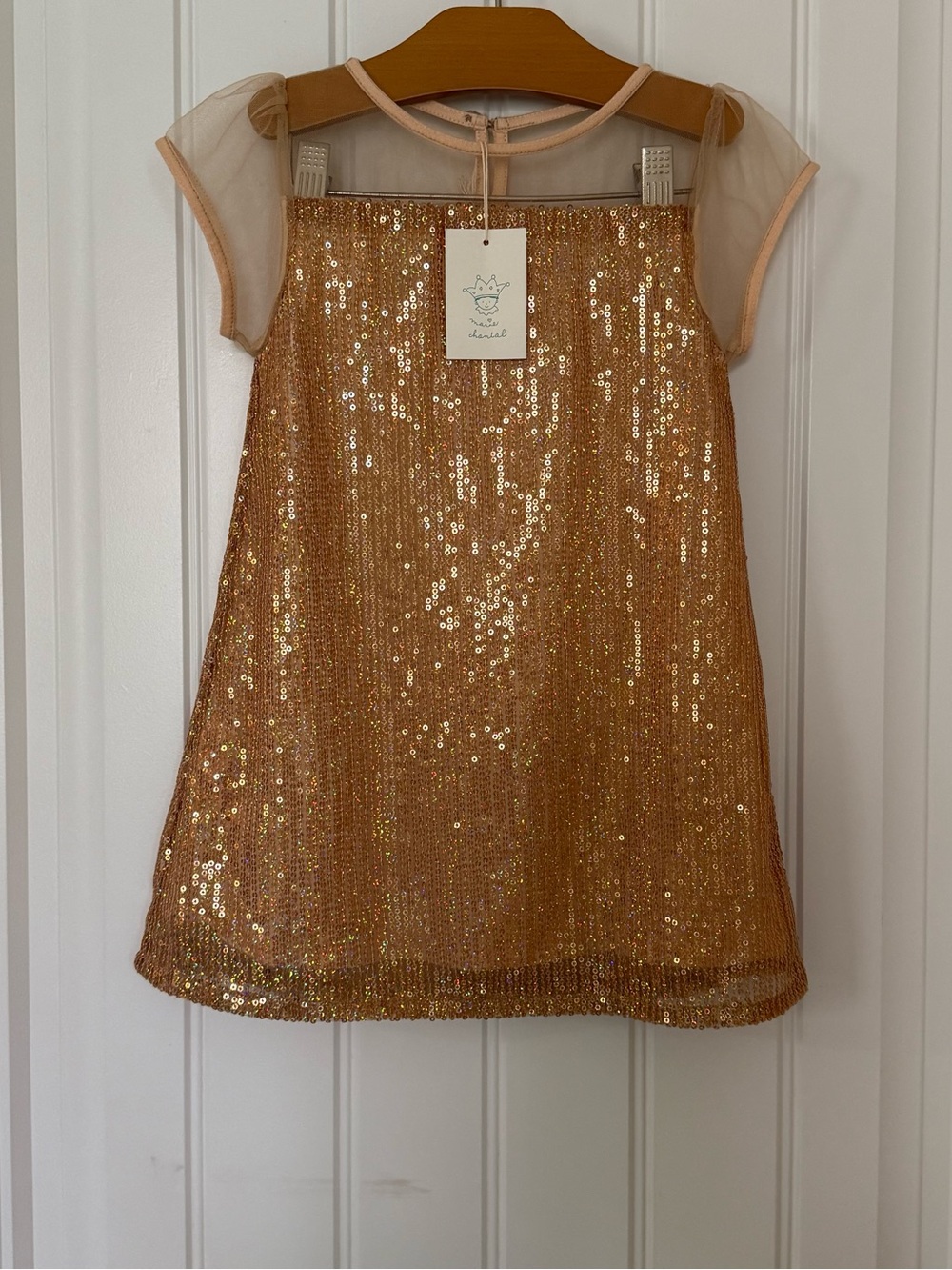 NWT Marie Chantal Girls Gold Sequin Party Dress Size 3 Luxury Occasion